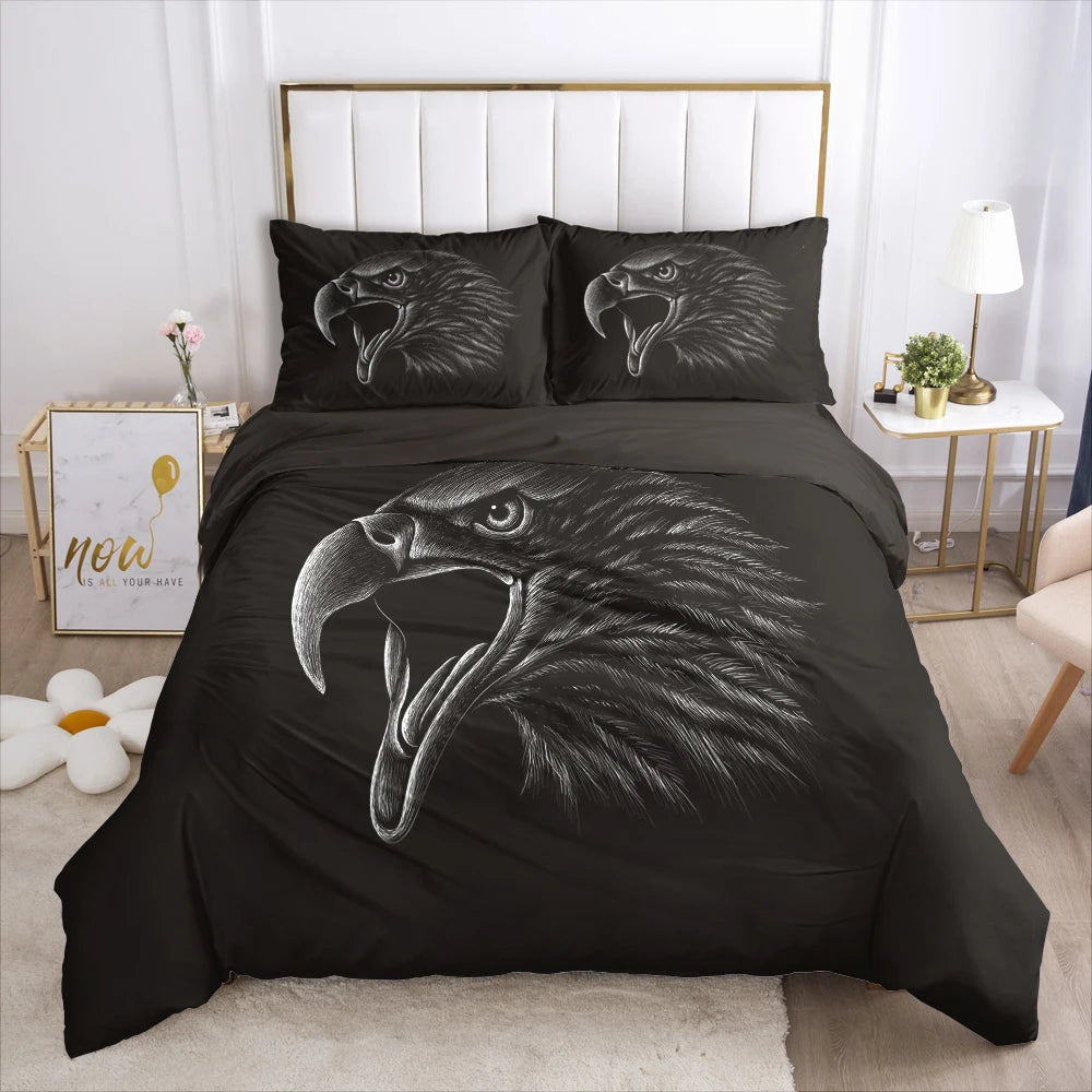 3D Bedding Set Comforter Duvet Cover Pillowcases Luxury Bed Linens Bed Set Queen King Europe Russia Size Black Eagle