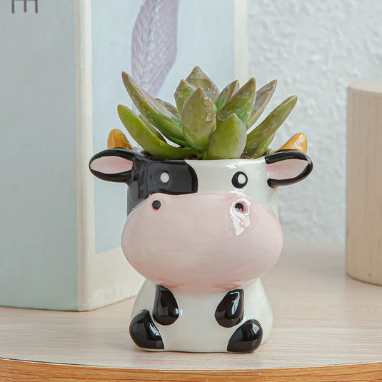 Nordique nouveau Style porcelaine céramique Figurine Animal Pot de fleur dessin animé zèbre mouton tête de vache Mini Pot plantes succulentes bonsaï Pots décoration de la maison