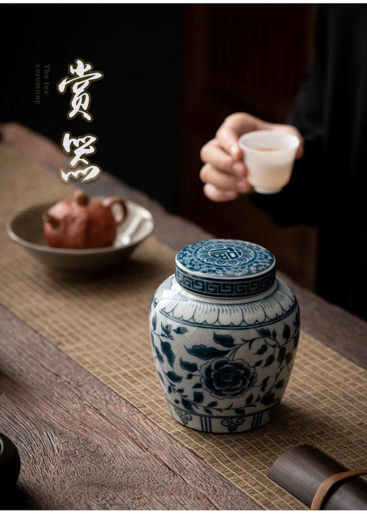 Blue and White Porcelain Tea Caddy Moisture-proof Sealed Storage Box Large-capacity Candy Jar Porcelain Food Storage Container