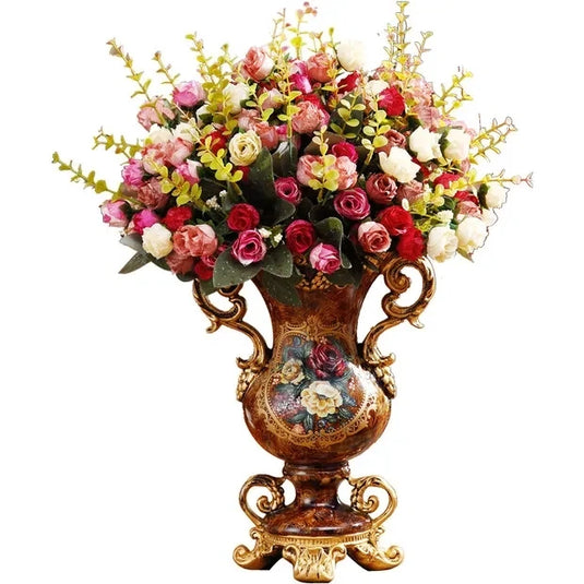 WINDSOR European Royal Resin Vase 30cm, Hand-Painted Victorian Style Floral Amphora Design Urn for Vintage Vessel Home Living Room Kitchen High End Office Decor