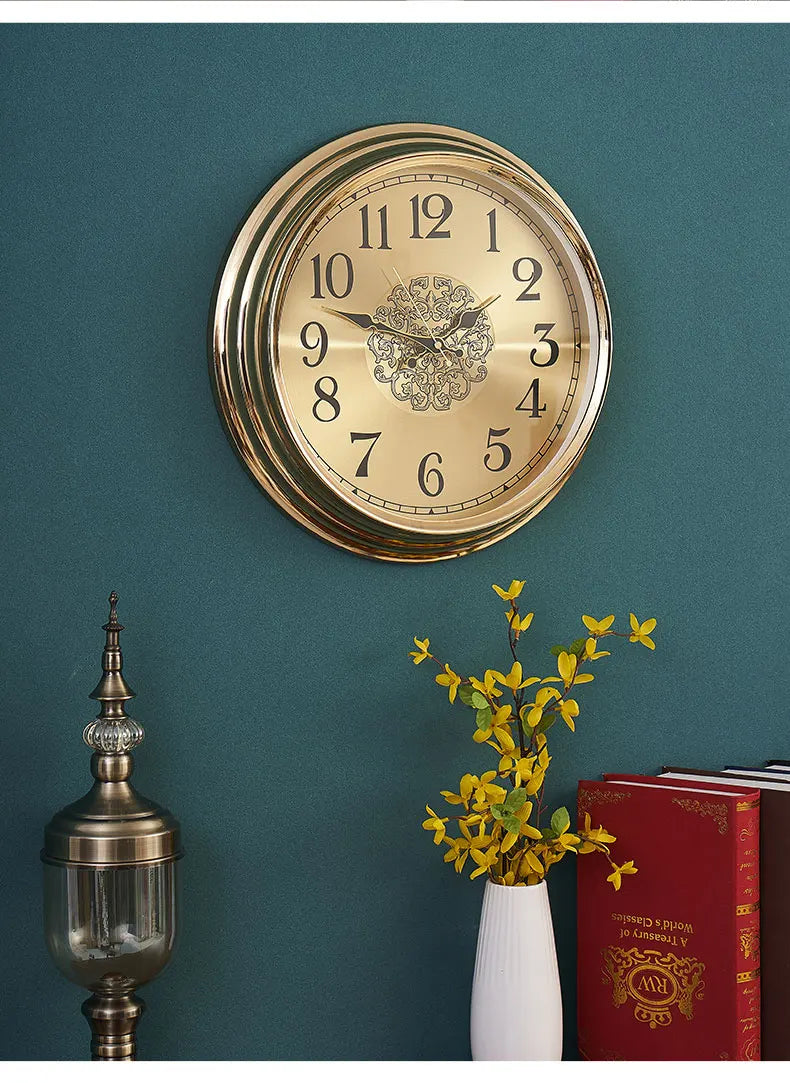 ساعت دیواری بی‌صدا وینزور آرت دکو فلز طلایی – دکوراسیون لوکس مدرن منزل ۴۰ سانتی‌متر