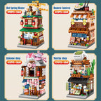 Mini City Street View Noodle Shop House Building Blocks 4 in 1 Japanese Architecture Friends Figures Bricks Toys For Children
