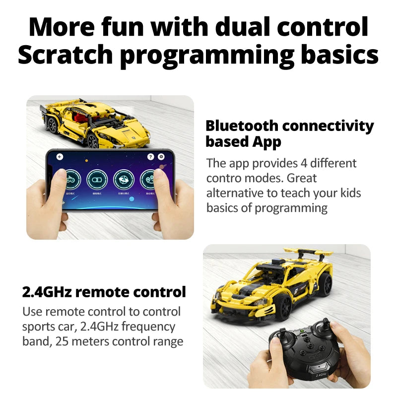 Cada 417Pcs STEM classic style RC City APP Remote Control Vehicle Compatible Racing Car Sports Car Bricks Toys For Children Gift