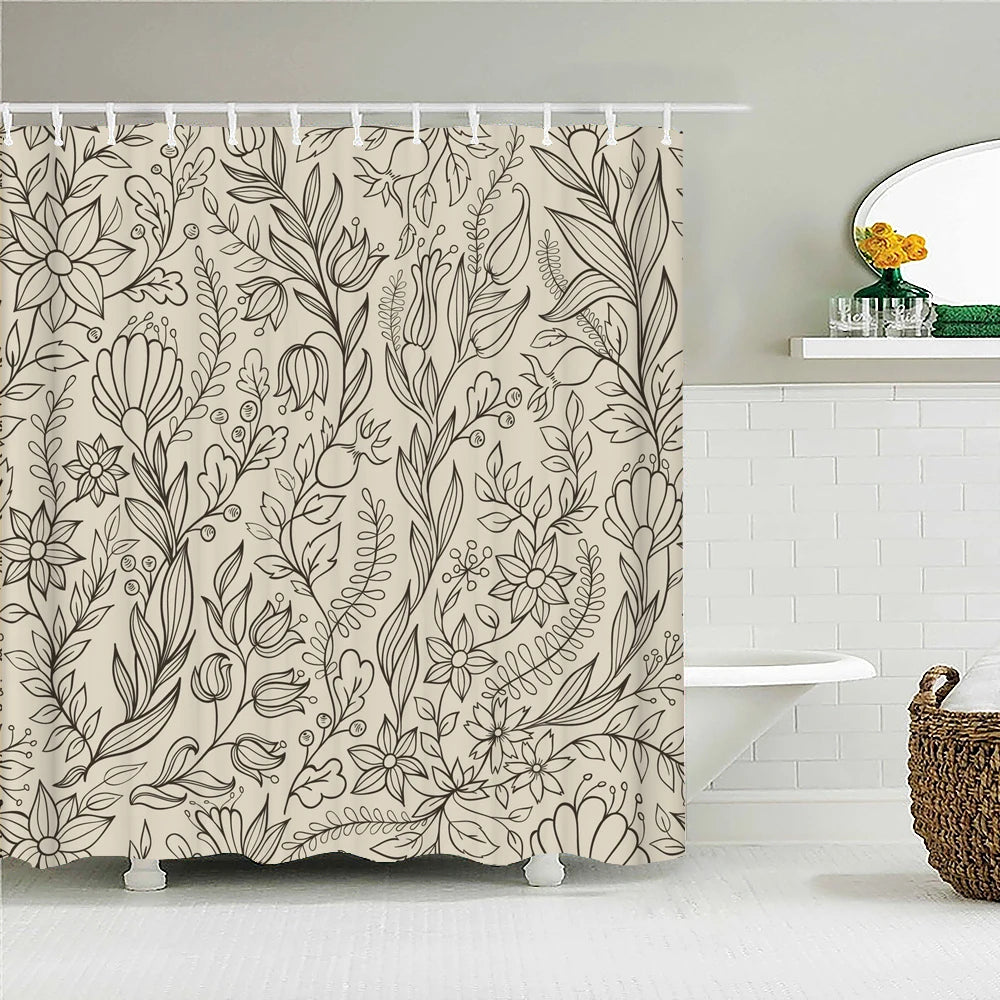 Nordic Shower Curtain Flower Plant Pattern Bathroom Curtains Bath Screen Waterproof for Home Bathroom Decor Print Shower Curtain