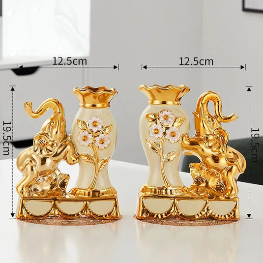 Elegant europæisk stil keramik gylden elefantvase Kreativ boligdekoration til spisebord kontorgave Håndmalet urne Vintage skinnende amfora