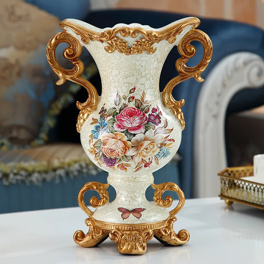 Elegant victoriansk gylden harpiks vasesæt indgraveret håndmalet europæisk amfora luksus bordplade dekoration Urne dekorativ tørret blomsterarrangement holder til stueindgang