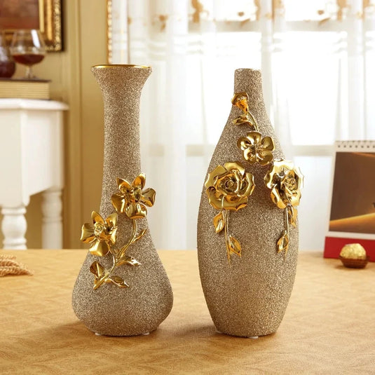 Europe Gilt Frosted Porcelain Vase Vintage Advanced Ceramic Flower Vase For Room Study Hallway Home Wedding Decor With Flower