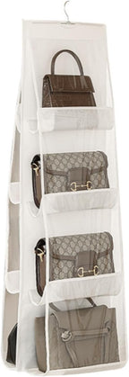 HAN SHENG 2 Pcs 8 Pockets Hanging Purse Handbag Organizer Clear Hanging Shelf Bag Collection Storage Holder Purse Bag Wardrobe Closet Space Saving Organizers (Grey) - Grand Goldman