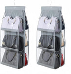 HAN SHENG 2 Pcs 8 Pockets Hanging Purse Handbag Organizer Clear Hanging Shelf Bag Collection Storage Holder Purse Bag Wardrobe Closet Space Saving Organizers (Grey) - Grand Goldman
