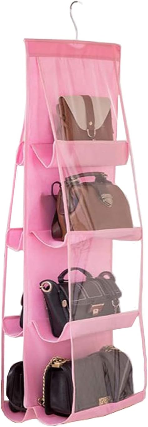 HAN SHENG 2 Pcs 8 Pockets Hanging Purse Handbag Organizer Clear Hanging Shelf Bag Collection Storage Holder Purse Bag Wardrobe Closet Space Saving Organizers (Grey) - Grand Goldman