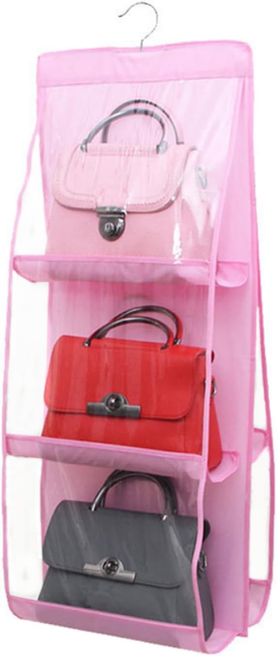 HAN SHENG 2 Pcs 8 Pockets Hanging Purse Handbag Organizer Clear Hanging Shelf Bag Collection Storage Holder Purse Bag Wardrobe Closet Space Saving Organizers (Grey) - Grand Goldman