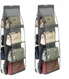 HAN SHENG 2 Pcs 8 Pockets Hanging Purse Handbag Organizer Clear Hanging Shelf Bag Collection Storage Holder Purse Bag Wardrobe Closet Space Saving Organizers (Grey) - Grand Goldman