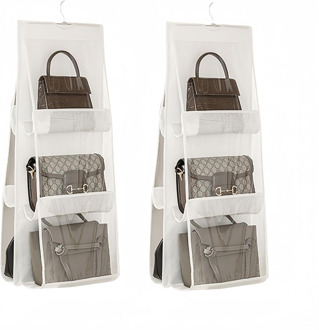 HAN SHENG 2 Pcs 8 Pockets Hanging Purse Handbag Organizer Clear Hanging Shelf Bag Collection Storage Holder Purse Bag Wardrobe Closet Space Saving Organizers (Grey) - Grand Goldman