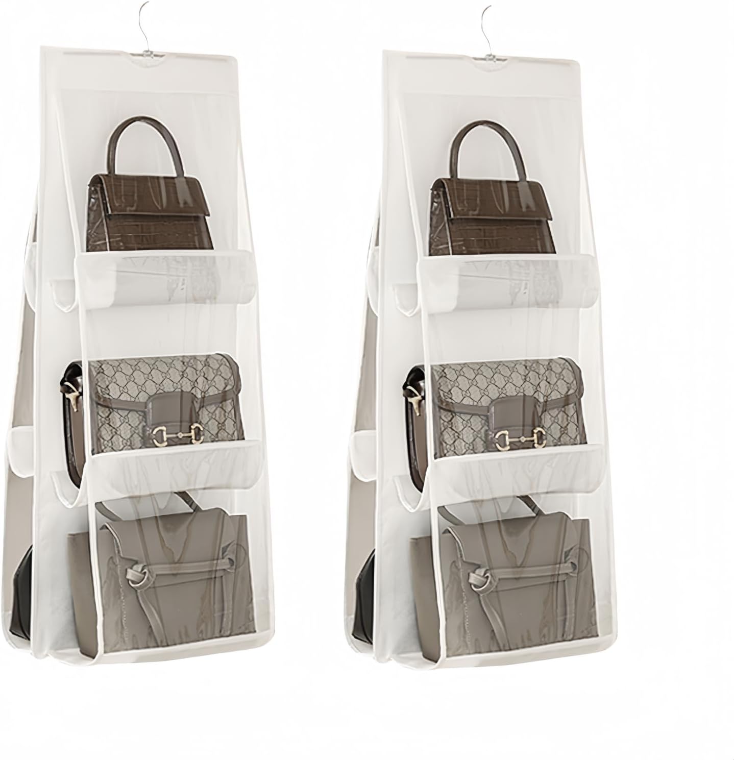 HAN SHENG 2 Pcs 8 Pockets Hanging Purse Handbag Organizer Clear Hanging Shelf Bag Collection Storage Holder Purse Bag Wardrobe Closet Space Saving Organizers (Grey) - Grand Goldman