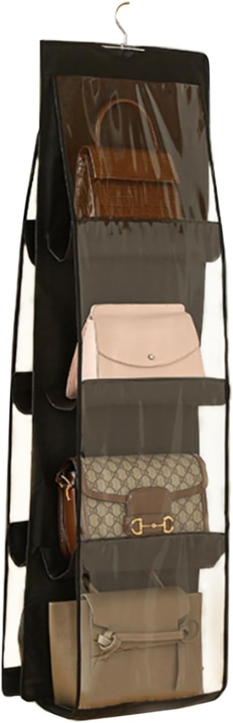 HAN SHENG 2 Pcs 8 Pockets Hanging Purse Handbag Organizer Clear Hanging Shelf Bag Collection Storage Holder Purse Bag Wardrobe Closet Space Saving Organizers (Grey) - Grand Goldman