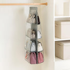 HAN SHENG 2 Pcs 8 Pockets Hanging Purse Handbag Organizer Clear Hanging Shelf Bag Collection Storage Holder Purse Bag Wardrobe Closet Space Saving Organizers (Grey) - Grand Goldman