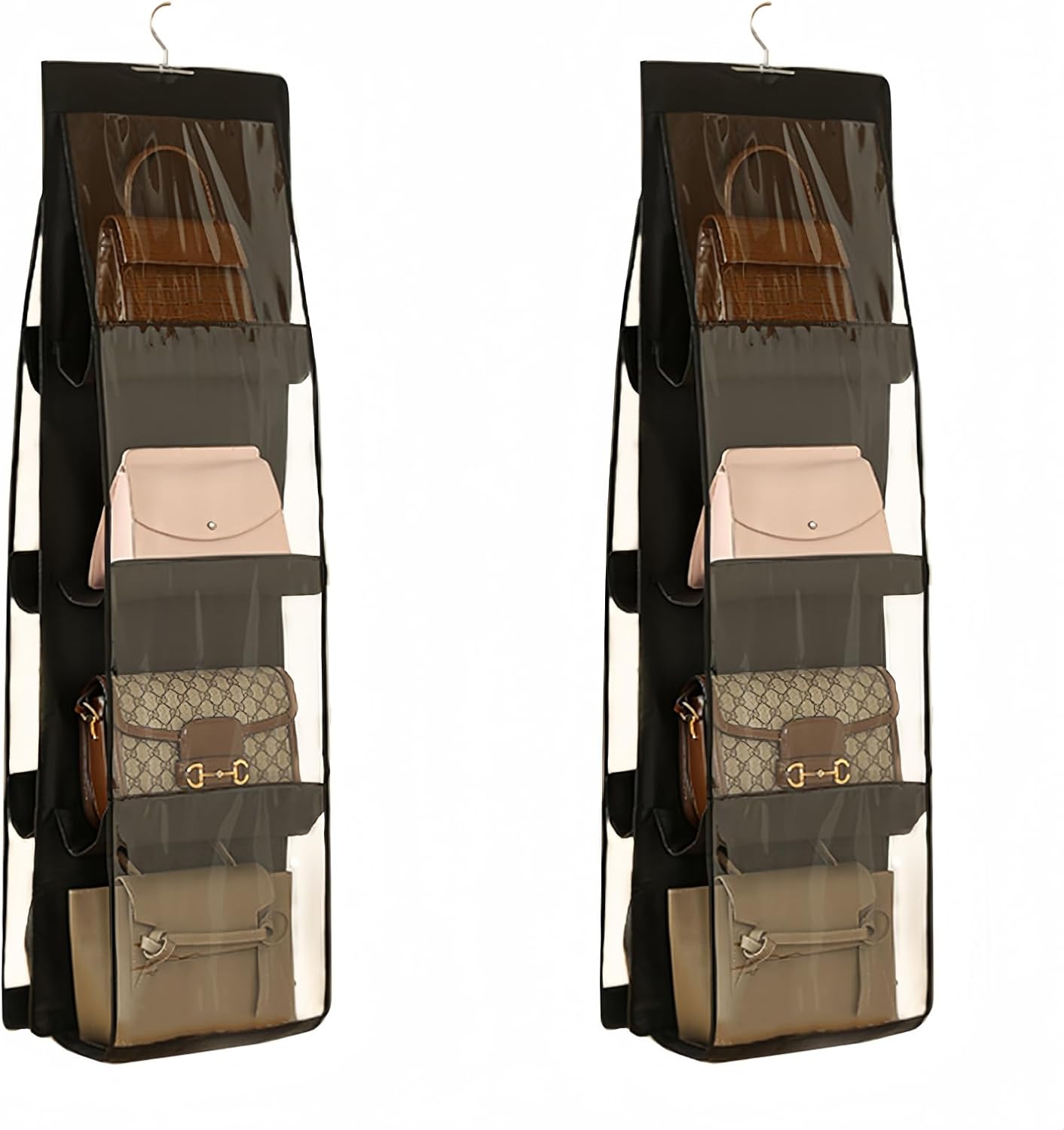 HAN SHENG 2 Pcs 8 Pockets Hanging Purse Handbag Organizer Clear Hanging Shelf Bag Collection Storage Holder Purse Bag Wardrobe Closet Space Saving Organizers (Grey) - Grand Goldman