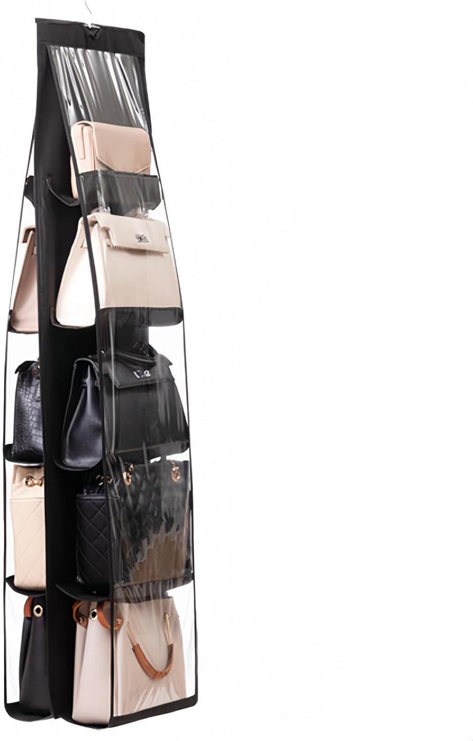 HAN SHENG 2 Pcs 8 Pockets Hanging Purse Handbag Organizer Clear Hanging Shelf Bag Collection Storage Holder Purse Bag Wardrobe Closet Space Saving Organizers (Grey) - Grand Goldman