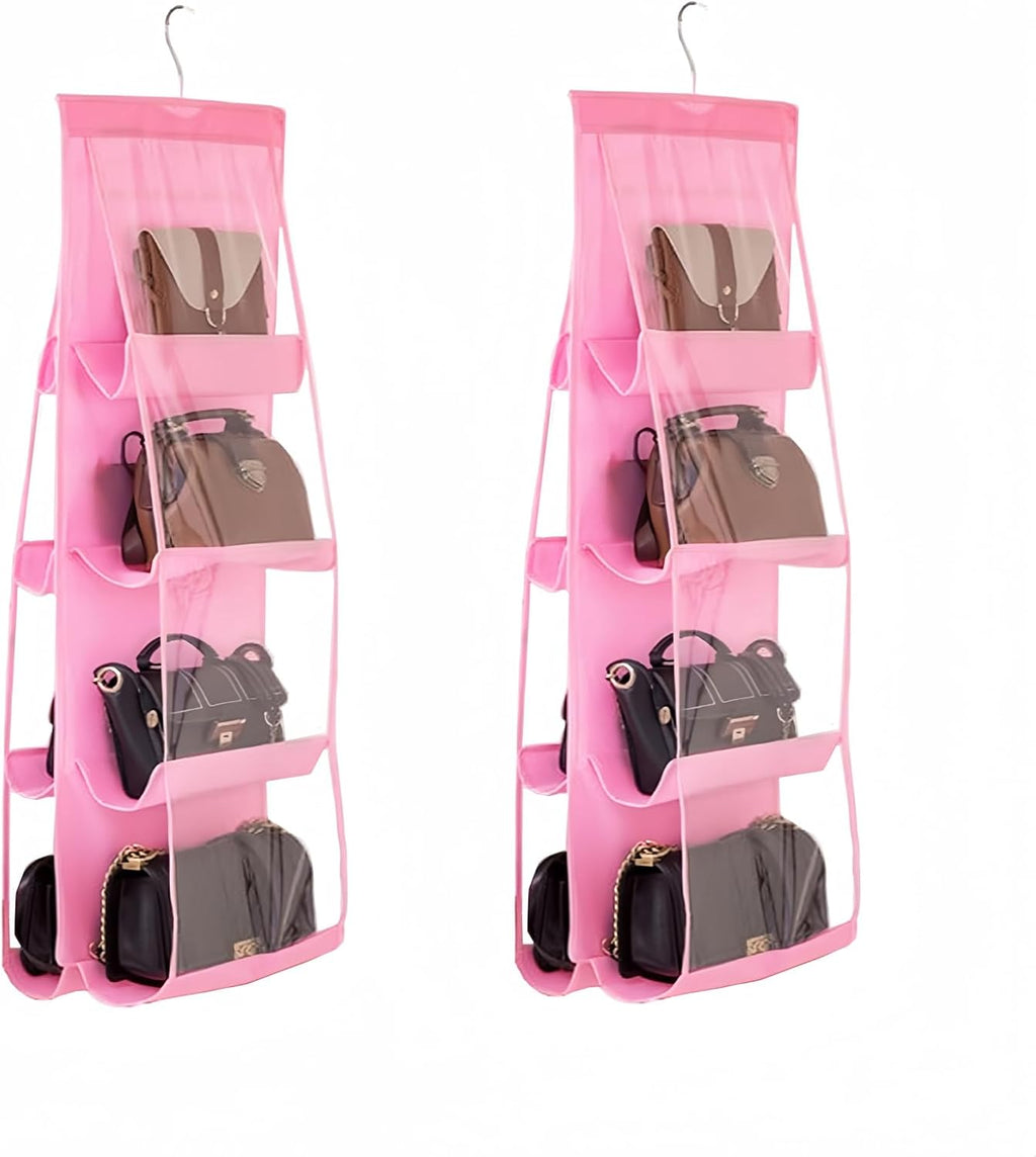 HAN SHENG 2 Pcs 8 Pockets Hanging Purse Handbag Organizer Clear Hanging Shelf Bag Collection Storage Holder Purse Bag Wardrobe Closet Space Saving Organizers (Grey) - Grand Goldman