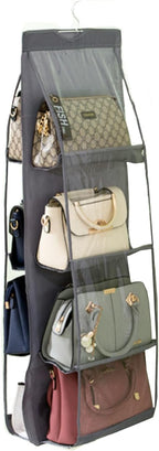 HAN SHENG 2 Pcs 8 Pockets Hanging Purse Handbag Organizer Clear Hanging Shelf Bag Collection Storage Holder Purse Bag Wardrobe Closet Space Saving Organizers (Grey) - Grand Goldman