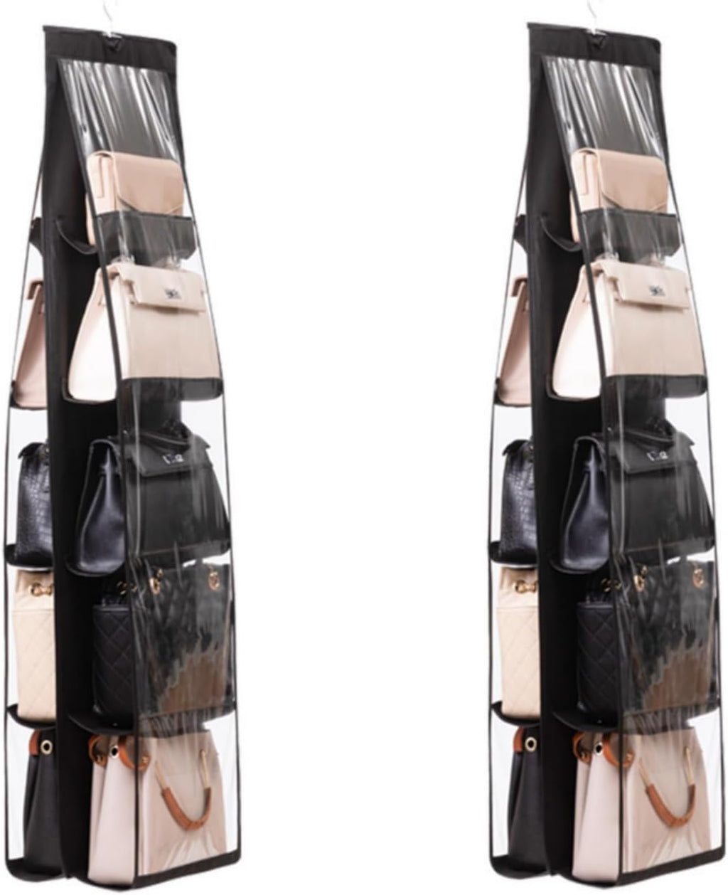 HAN SHENG 2 Pcs 8 Pockets Hanging Purse Handbag Organizer Clear Hanging Shelf Bag Collection Storage Holder Purse Bag Wardrobe Closet Space Saving Organizers (Grey) - Grand Goldman