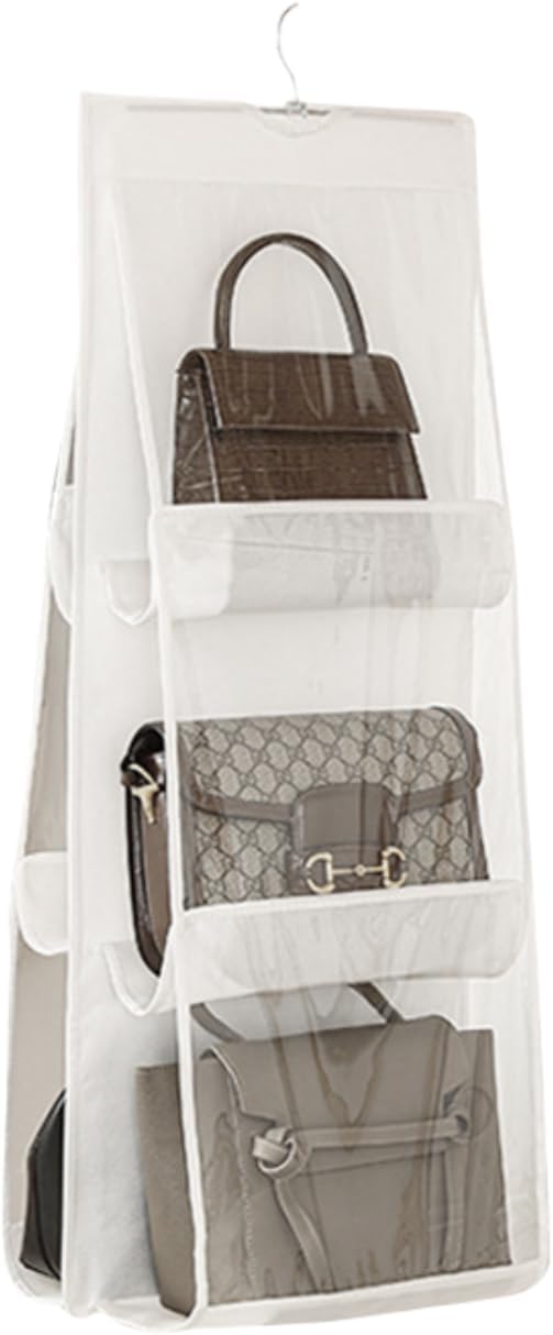 HAN SHENG 2 Pcs 8 Pockets Hanging Purse Handbag Organizer Clear Hanging Shelf Bag Collection Storage Holder Purse Bag Wardrobe Closet Space Saving Organizers (Grey) - Grand Goldman