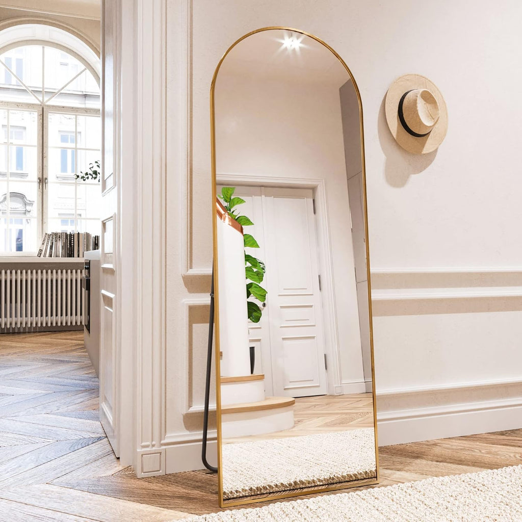 HARRITPURE 64"x21" Arched Full Length Mirror Free Standing Leaning Mirror Hanging Mounted Mirror Aluminum Frame Modern Simple Home Decor for Living Room Bedroom Cloakroom, Gold - Grand Goldman