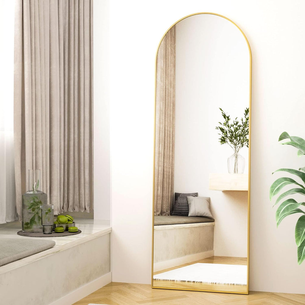 HARRITPURE 64"x21" Arched Full Length Mirror Free Standing Leaning Mirror Hanging Mounted Mirror Aluminum Frame Modern Simple Home Decor for Living Room Bedroom Cloakroom, Gold - Grand Goldman