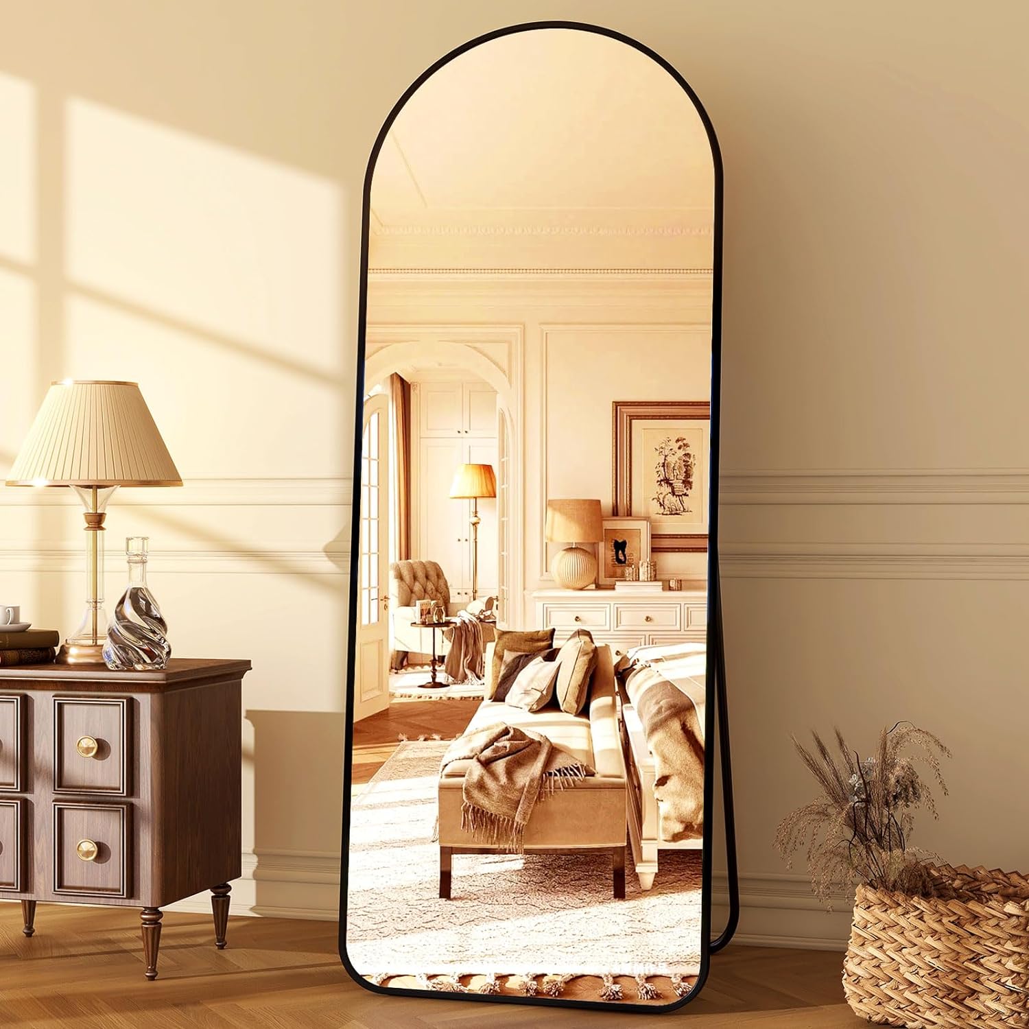 HARRITPURE 64"x21" Arched Full Length Mirror Free Standing Leaning Mirror Hanging Mounted Mirror Aluminum Frame Modern Simple Home Decor for Living Room Bedroom Cloakroom, Gold - Grand Goldman