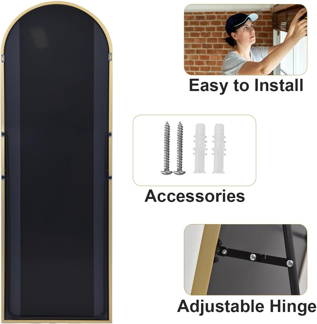 HARRITPURE 64"x21" Arched Full Length Mirror Free Standing Leaning Mirror Hanging Mounted Mirror Aluminum Frame Modern Simple Home Decor for Living Room Bedroom Cloakroom, Gold - Grand Goldman