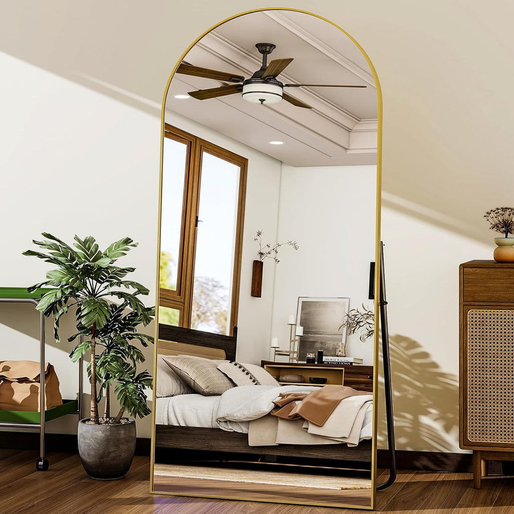 HARRITPURE 64"x21" Arched Full Length Mirror Free Standing Leaning Mirror Hanging Mounted Mirror Aluminum Frame Modern Simple Home Decor for Living Room Bedroom Cloakroom, Gold - Grand Goldman