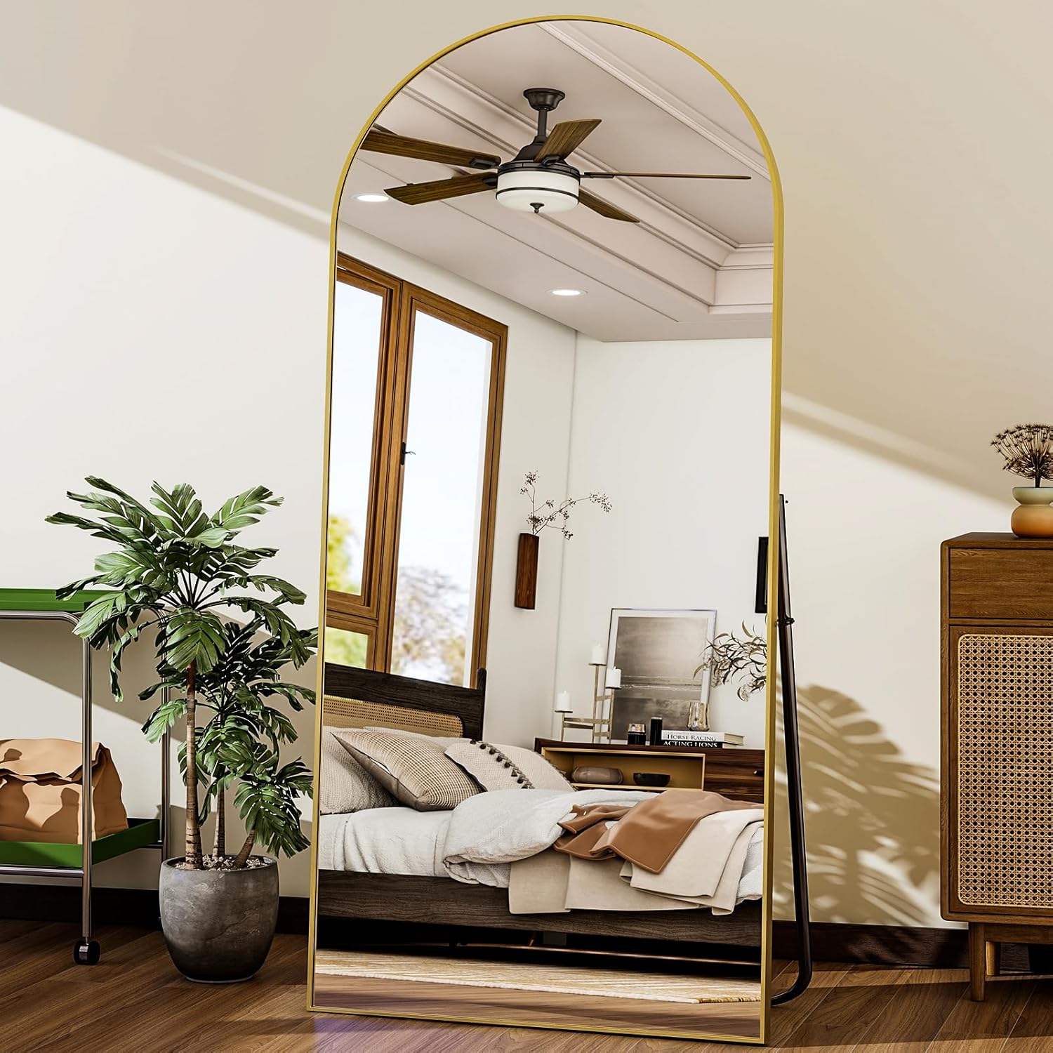 HARRITPURE 64"x21" Arched Full Length Mirror Free Standing Leaning Mirror Hanging Mounted Mirror Aluminum Frame Modern Simple Home Decor for Living Room Bedroom Cloakroom, Gold - Grand Goldman