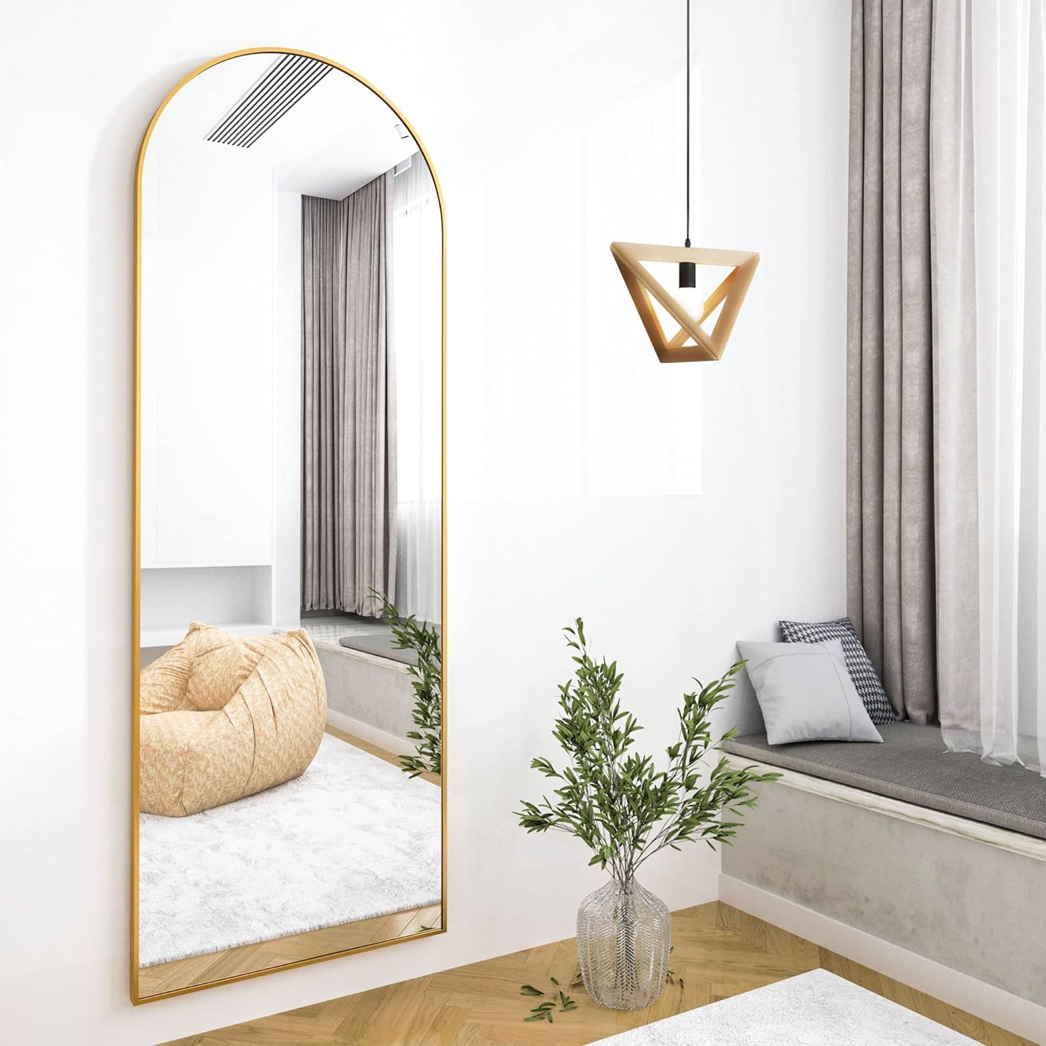 HARRITPURE 64"x21" Arched Full Length Mirror Free Standing Leaning Mirror Hanging Mounted Mirror Aluminum Frame Modern Simple Home Decor for Living Room Bedroom Cloakroom, Gold - Grand Goldman
