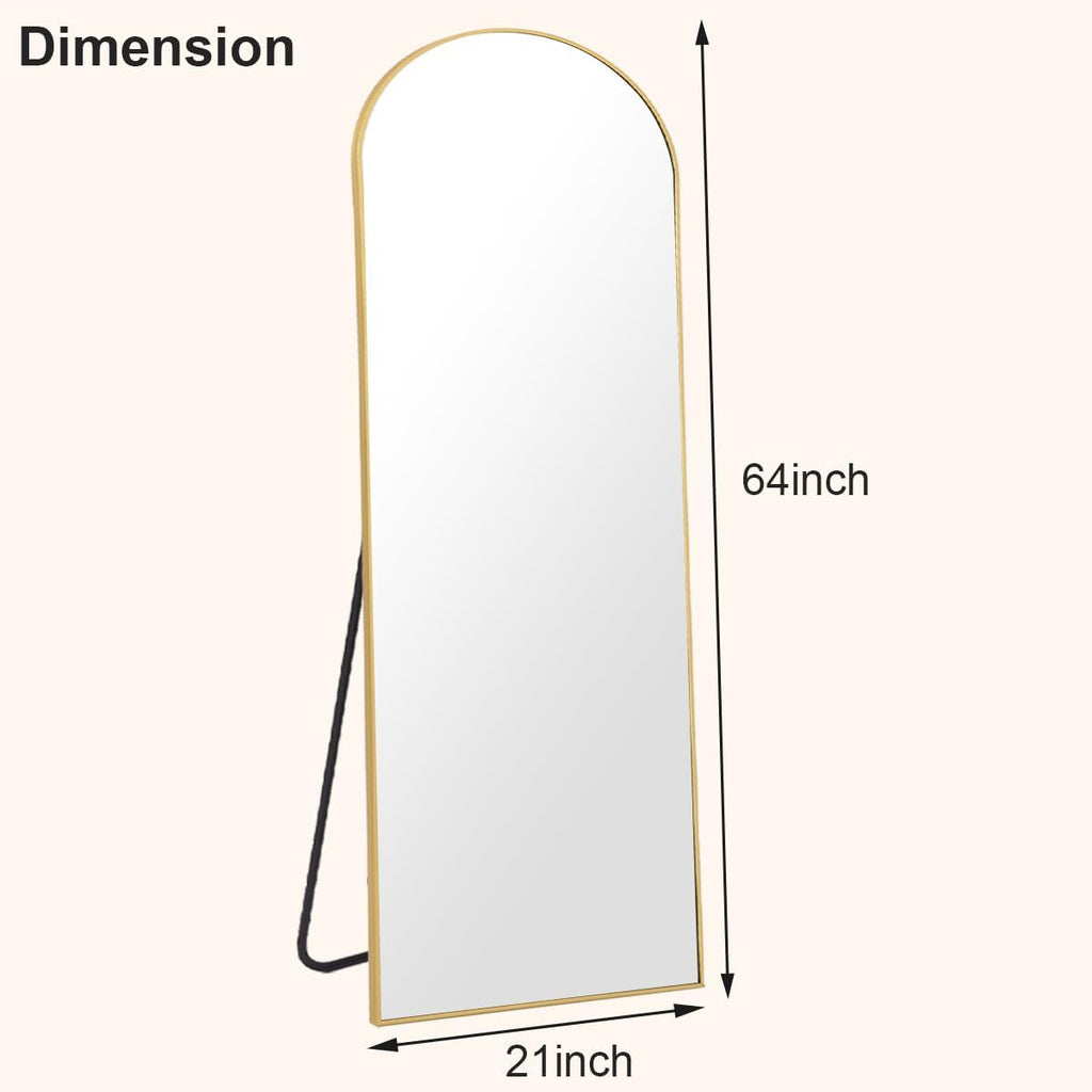 HARRITPURE 64"x21" Arched Full Length Mirror Free Standing Leaning Mirror Hanging Mounted Mirror Aluminum Frame Modern Simple Home Decor for Living Room Bedroom Cloakroom, Gold - Grand Goldman