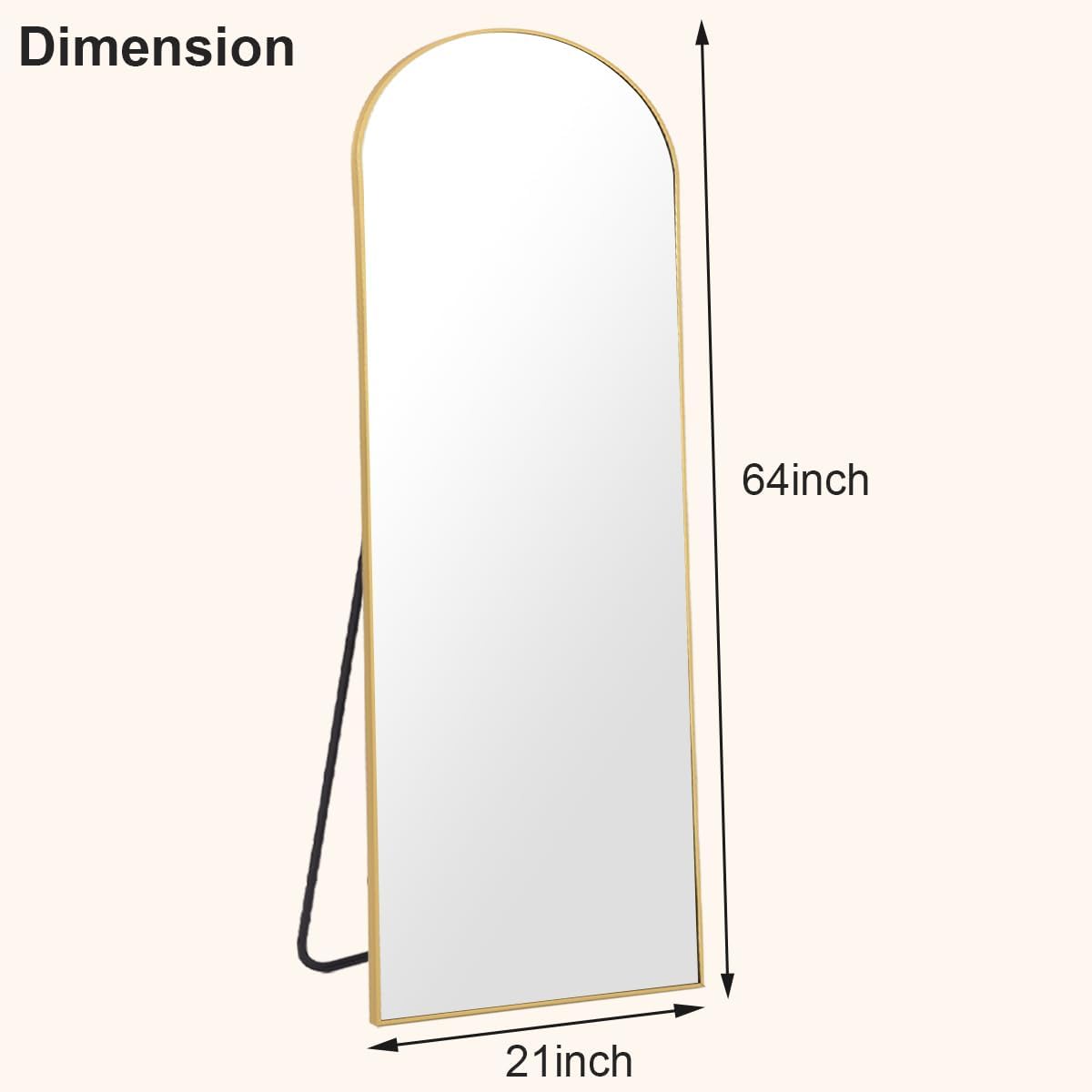 HARRITPURE 64"x21" Arched Full Length Mirror Free Standing Leaning Mirror Hanging Mounted Mirror Aluminum Frame Modern Simple Home Decor for Living Room Bedroom Cloakroom, Gold - Grand Goldman