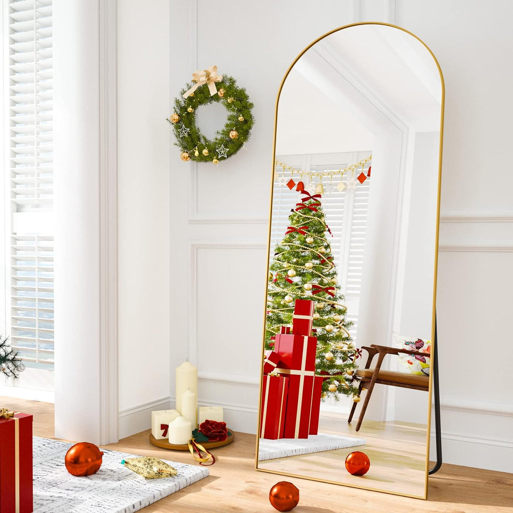 HARRITPURE 64"x21" Arched Full Length Mirror Free Standing Leaning Mirror Hanging Mounted Mirror Aluminum Frame Modern Simple Home Decor for Living Room Bedroom Cloakroom, Gold - Grand Goldman