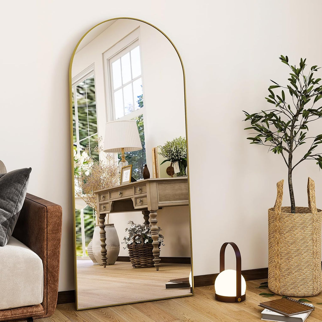 HARRITPURE 64"x21" Arched Full Length Mirror Free Standing Leaning Mirror Hanging Mounted Mirror Aluminum Frame Modern Simple Home Decor for Living Room Bedroom Cloakroom, Gold - Grand Goldman