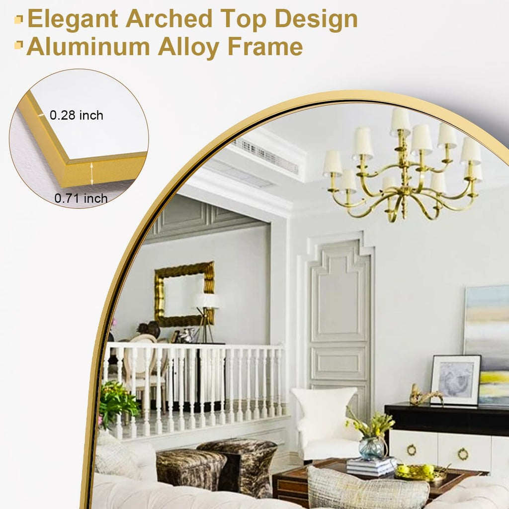 HARRITPURE 64"x21" Arched Full Length Mirror Free Standing Leaning Mirror Hanging Mounted Mirror Aluminum Frame Modern Simple Home Decor for Living Room Bedroom Cloakroom, Gold - Grand Goldman
