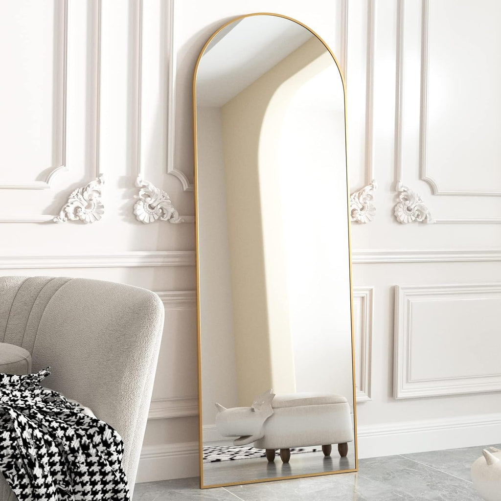 HARRITPURE 64"x21" Arched Full Length Mirror Free Standing Leaning Mirror Hanging Mounted Mirror Aluminum Frame Modern Simple Home Decor for Living Room Bedroom Cloakroom, Gold - Grand Goldman