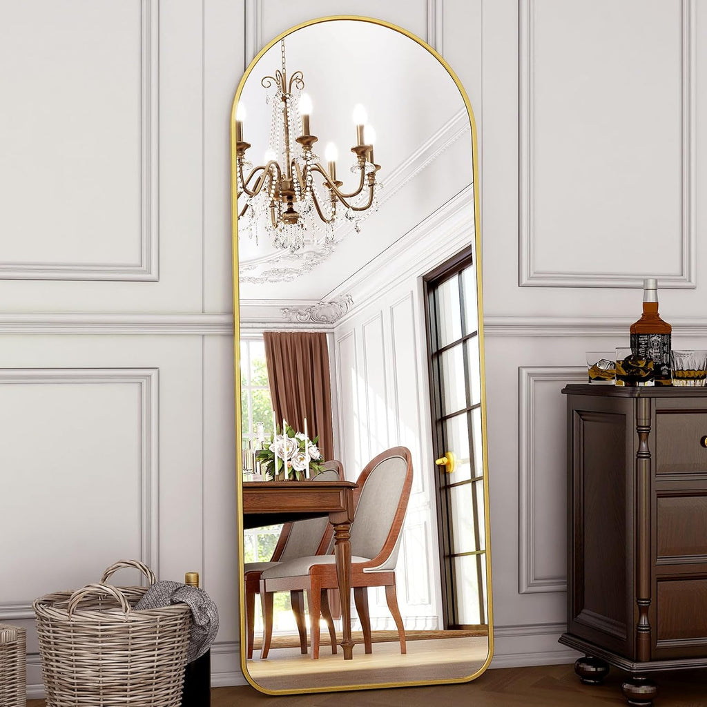HARRITPURE 64"x21" Arched Full Length Mirror Free Standing Leaning Mirror Hanging Mounted Mirror Aluminum Frame Modern Simple Home Decor for Living Room Bedroom Cloakroom, Gold - Grand Goldman