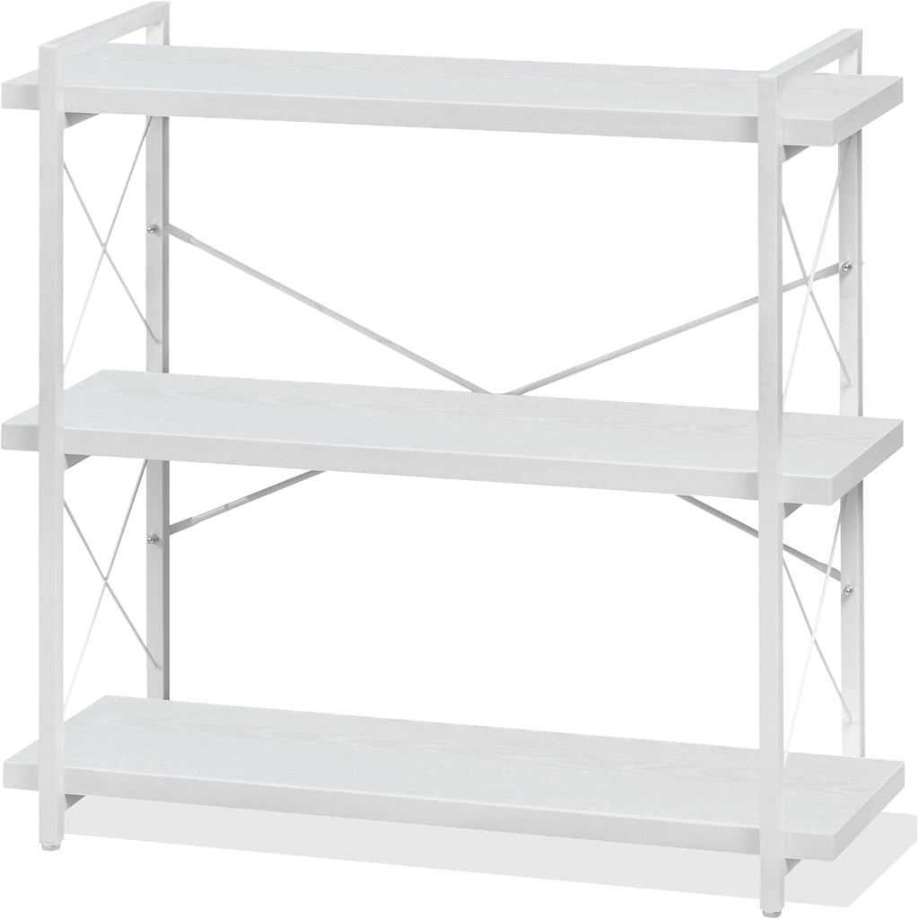 HCHQHS Bookshelf, 3-Tier Industrial Bookcase, Rustic Open Book Shelf, Wood and Metal Horizontal Bookshelves - Grand Goldman