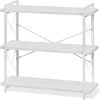 HCHQHS Bookshelf, 3-Tier Industrial Bookcase, Rustic Open Book Shelf, Wood and Metal Horizontal Bookshelves - Grand Goldman