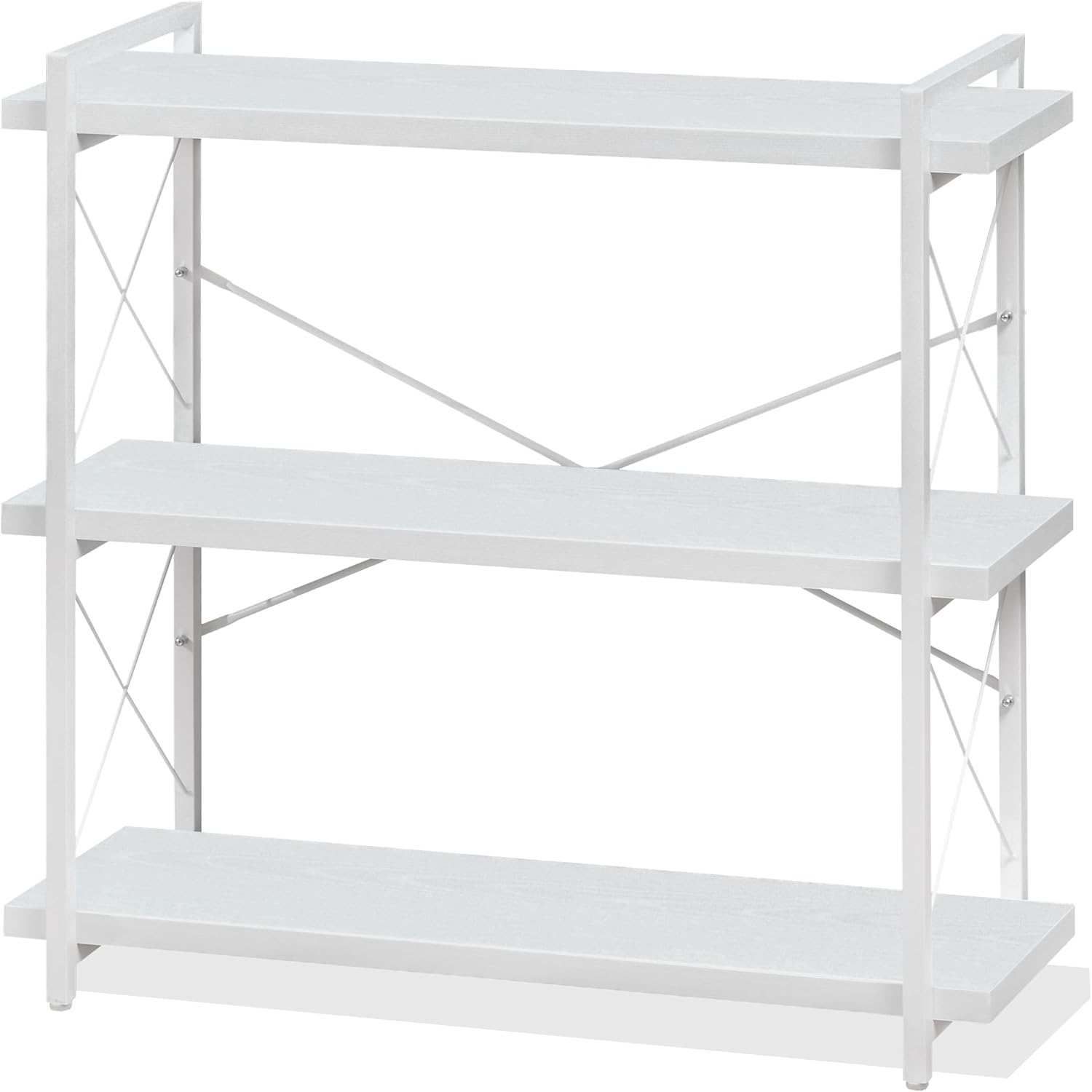 HCHQHS Bookshelf, 3-Tier Industrial Bookcase, Rustic Open Book Shelf, Wood and Metal Horizontal Bookshelves - Grand Goldman