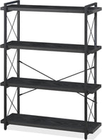 HCHQHS Bookshelf, 3-Tier Industrial Bookcase, Rustic Open Book Shelf, Wood and Metal Horizontal Bookshelves - Grand Goldman