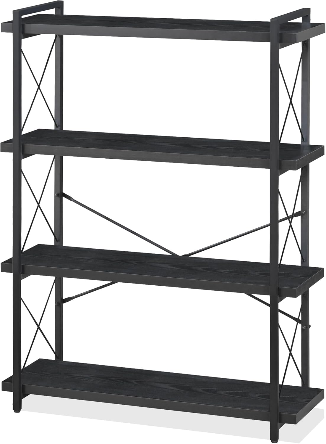 HCHQHS Bookshelf, 3-Tier Industrial Bookcase, Rustic Open Book Shelf, Wood and Metal Horizontal Bookshelves - Grand Goldman