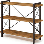 HCHQHS Bookshelf, 3-Tier Industrial Bookcase, Rustic Open Book Shelf, Wood and Metal Horizontal Bookshelves - Grand Goldman