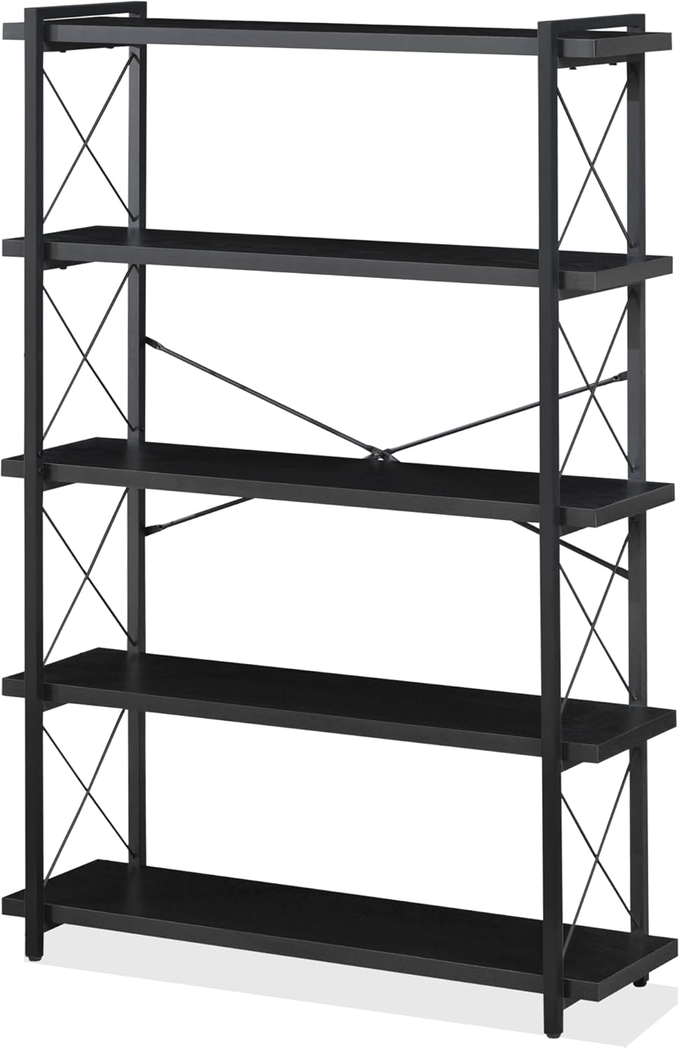 HCHQHS Bookshelf, 3-Tier Industrial Bookcase, Rustic Open Book Shelf, Wood and Metal Horizontal Bookshelves - Grand Goldman