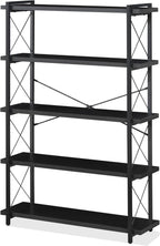 HCHQHS Bookshelf, 3-Tier Industrial Bookcase, Rustic Open Book Shelf, Wood and Metal Horizontal Bookshelves - Grand Goldman
