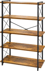 HCHQHS Bookshelf, 3-Tier Industrial Bookcase, Rustic Open Book Shelf, Wood and Metal Horizontal Bookshelves - Grand Goldman