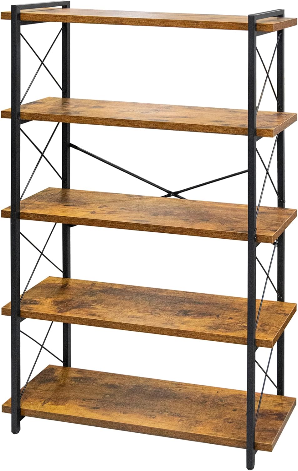 HCHQHS Bookshelf, 3-Tier Industrial Bookcase, Rustic Open Book Shelf, Wood and Metal Horizontal Bookshelves - Grand Goldman